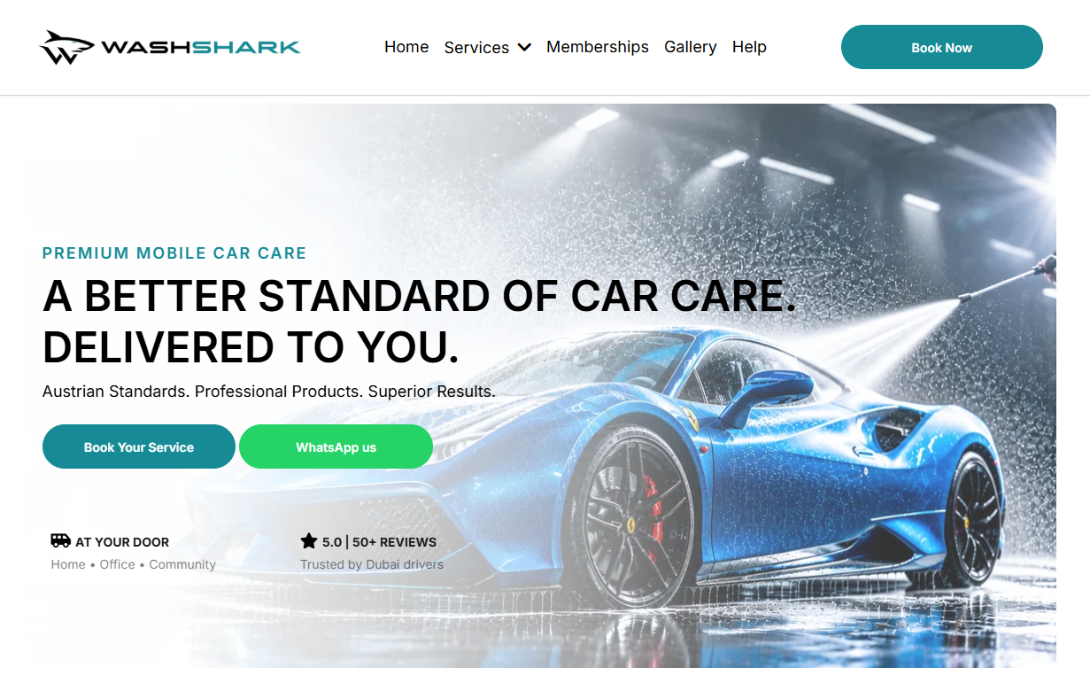 WASHSHARK website homepage cover